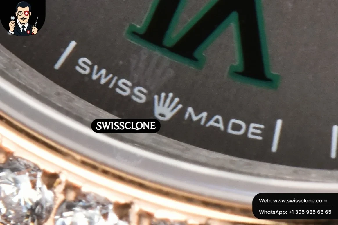 Rolex DateJust 36mm RG/SS Diamond Bezel Gray Wimbledon Dial Oyster 1:1 Super Clone - On-Wrist Presence View