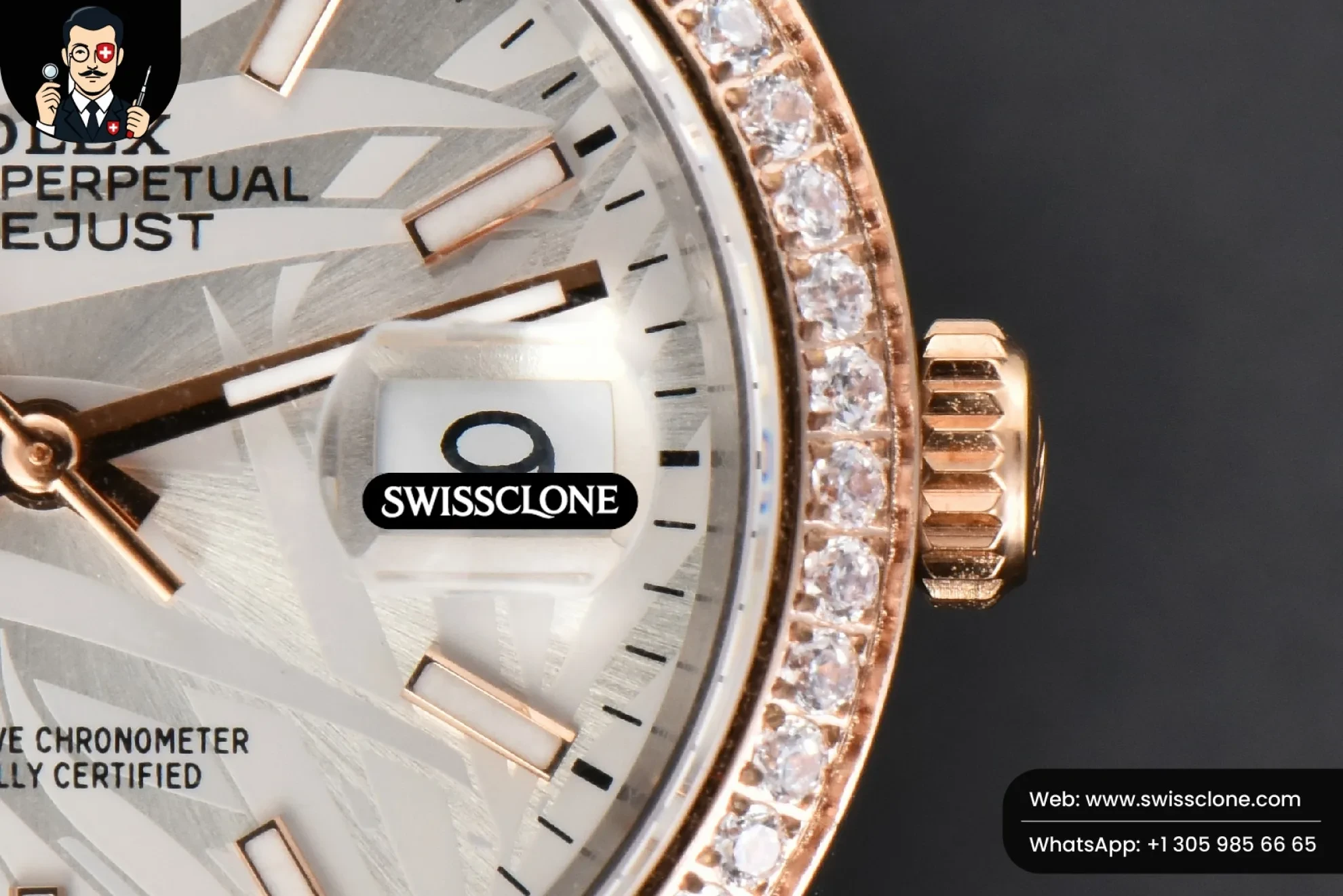 Rolex DateJust 36mm RG/SS Diamond Bezel Silver Plam Dial Oyster 1:1 Super Clone - Lateral Case Thickness Profile