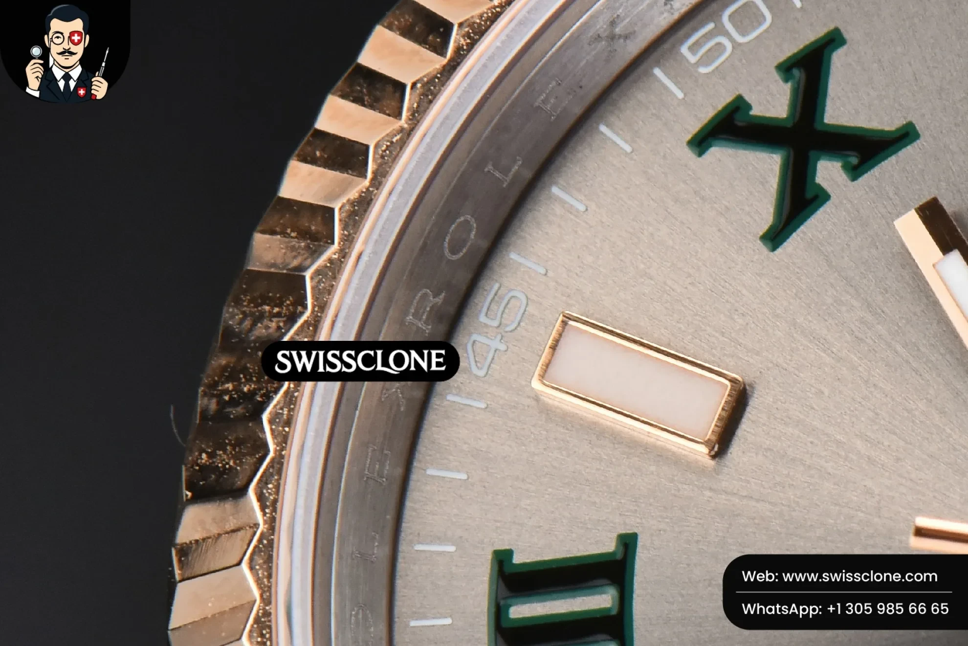 Rolex DateJust 36mm RG/SS Fluted Bezel Gray Wimbledon Dial Jubilee 1:1 Super Clone - Caseback & Cloned Calibre Movement