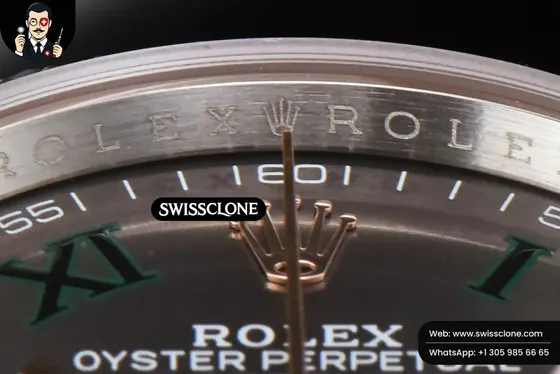 Rolex DateJust 36mm RG/SS Fluted Bezel Gray Wimbledon Dial Oyster 1:1 Super Clone - On-Wrist Presence View
