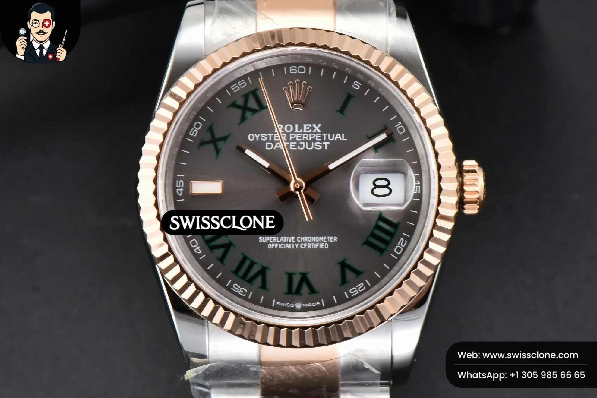 Rolex DateJust 36mm RG/SS Fluted Bezel Gray Wimbledon Dial Oyster