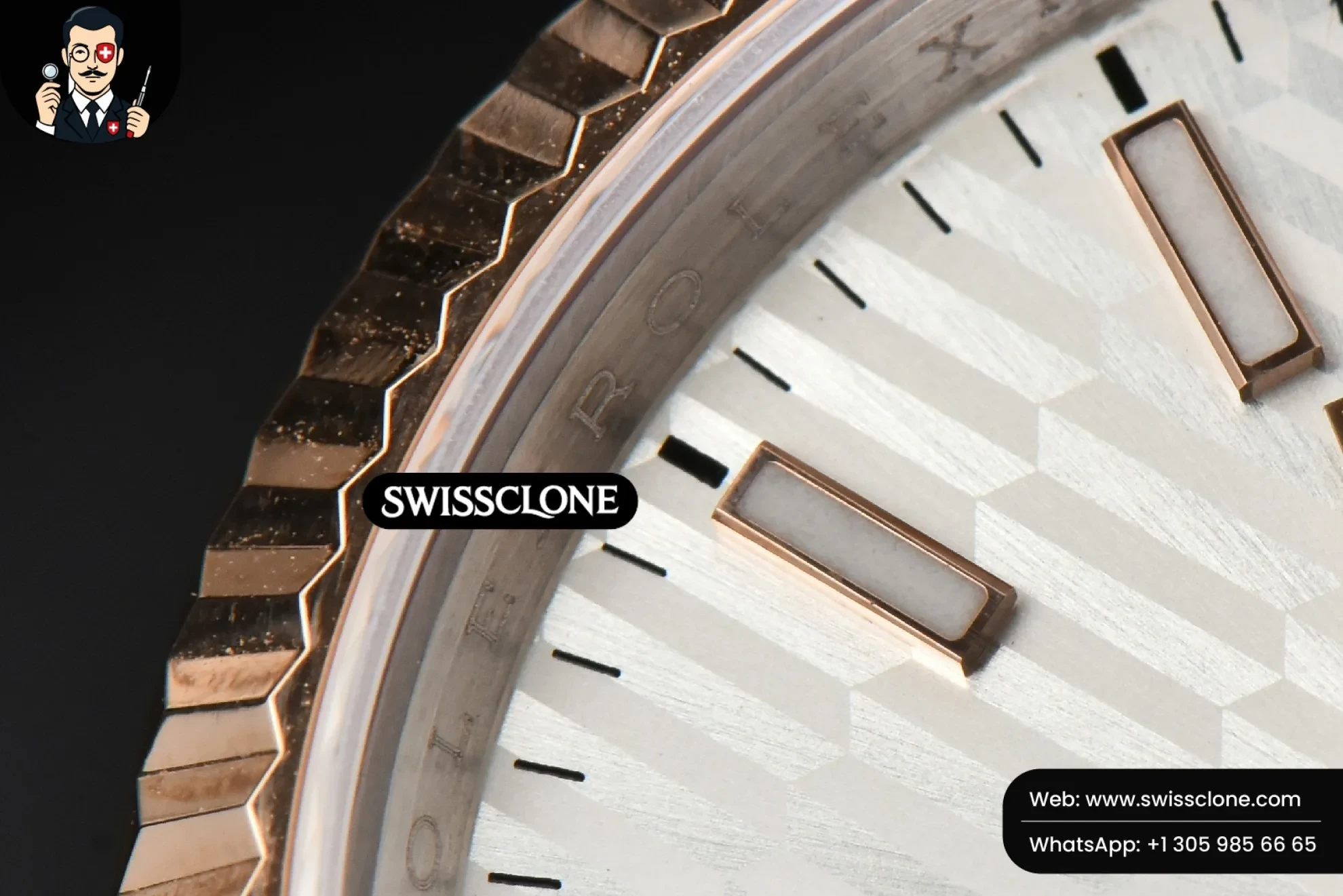 Rolex DateJust 36mm RG/SS Fluted Bezel Silver Motif Dial Jubilee 1:1 Super Clone - Caseback & Cloned Calibre Movement