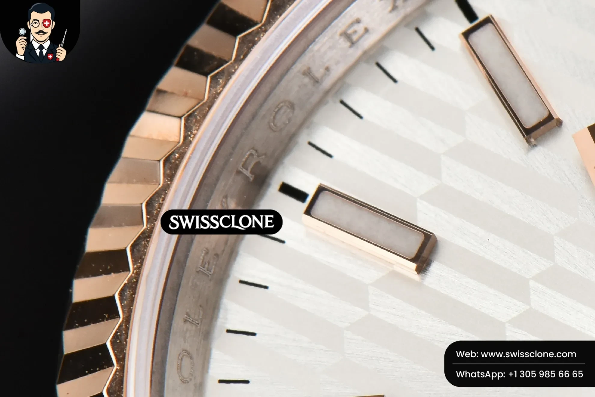 Rolex DateJust 36mm RG/SS Fluted Bezel Silver Motif Dial Oyster 1:1 Super Clone - Lateral Case Thickness Profile
