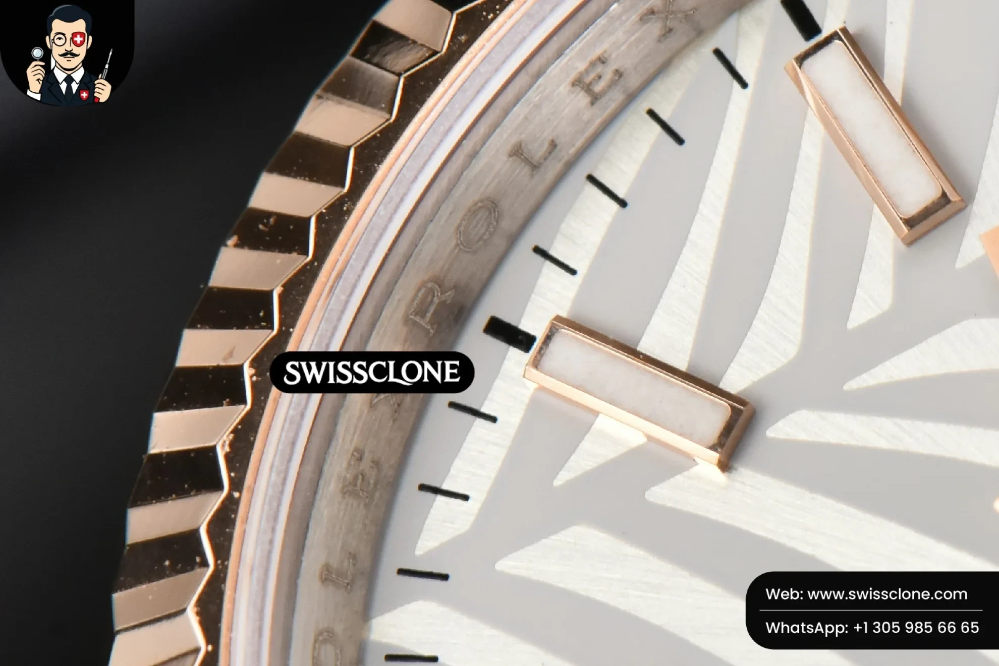 Rolex DateJust 36mm RG/SS Fluted Bezel Silver Plam Dial Oyster 1:1 Super Clone - Lateral Case Thickness Profile