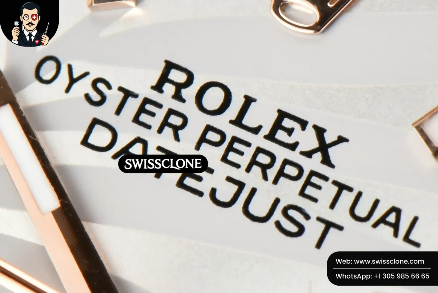 Rolex DateJust 36mm RG/SS Fluted Bezel Silver Plam Dial Oyster 1:1 Super Clone - Caseback & Cloned Calibre Movement