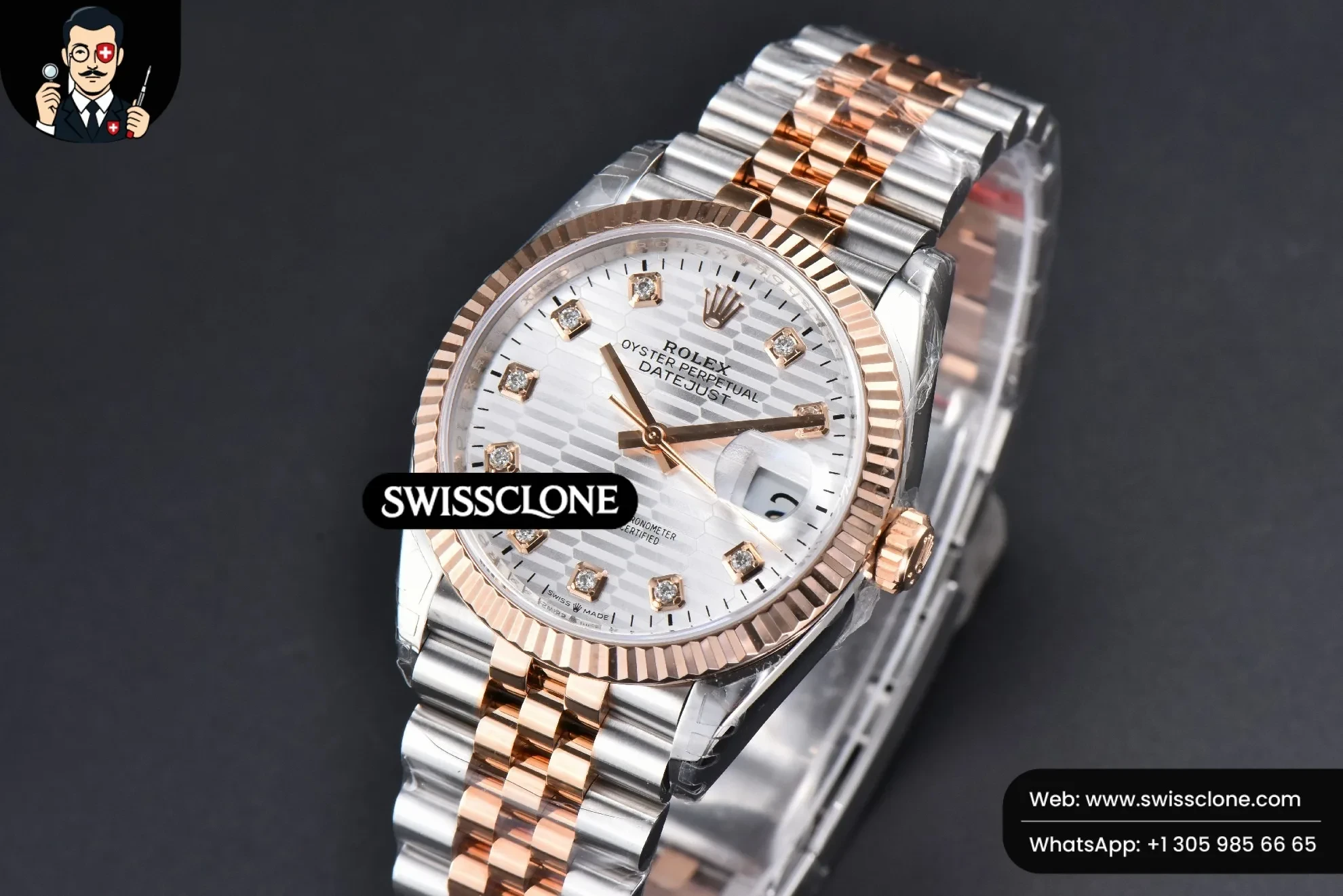 Rolex DateJust 36mm RG/SS Silver Motif Dial Diamond Marker Jubilee VS3235 1:1 Super Clone - Clasp & Bracelet Finishing