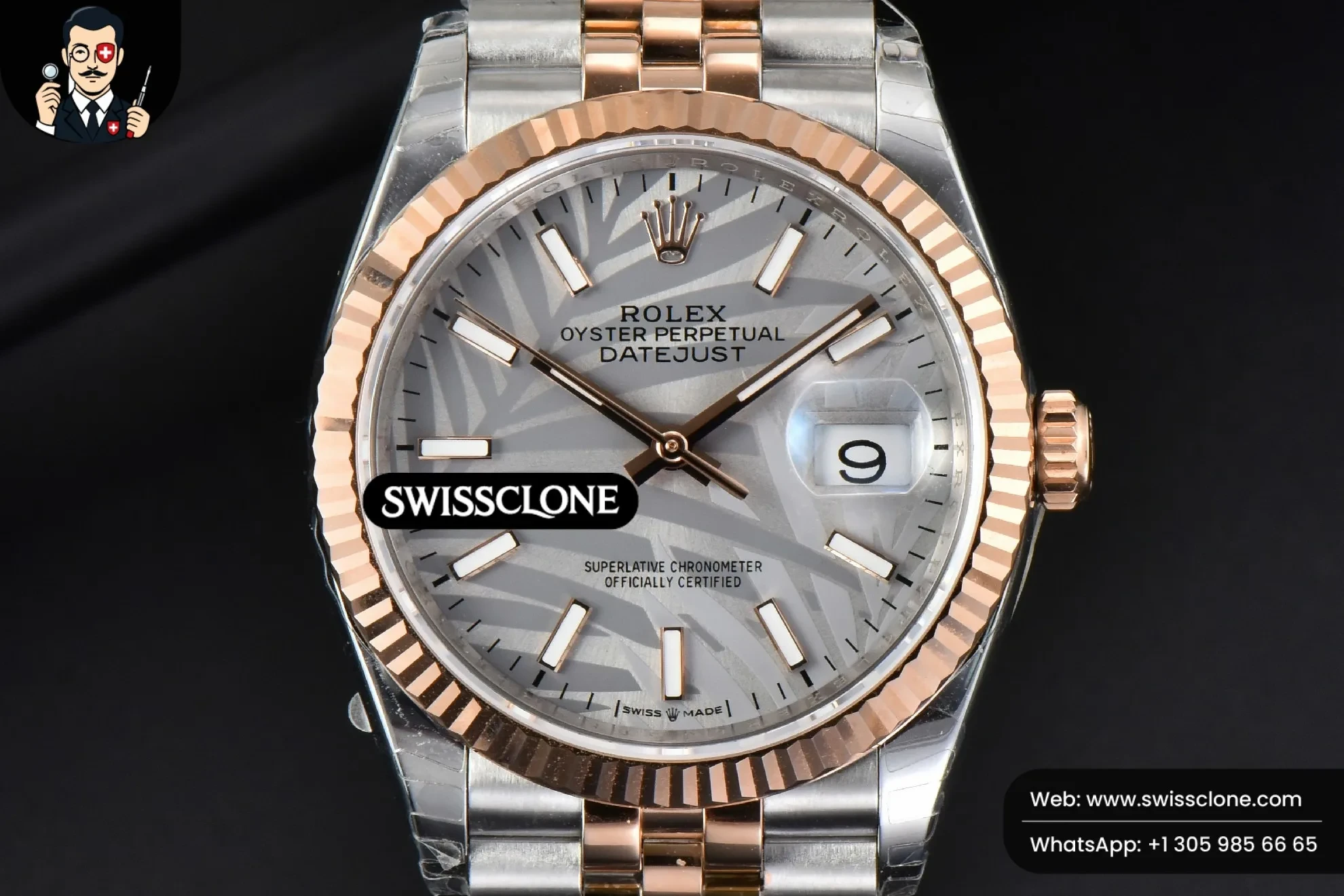 Rolex DateJust 36mm RG/SS Silver Plam Dial Jubilee