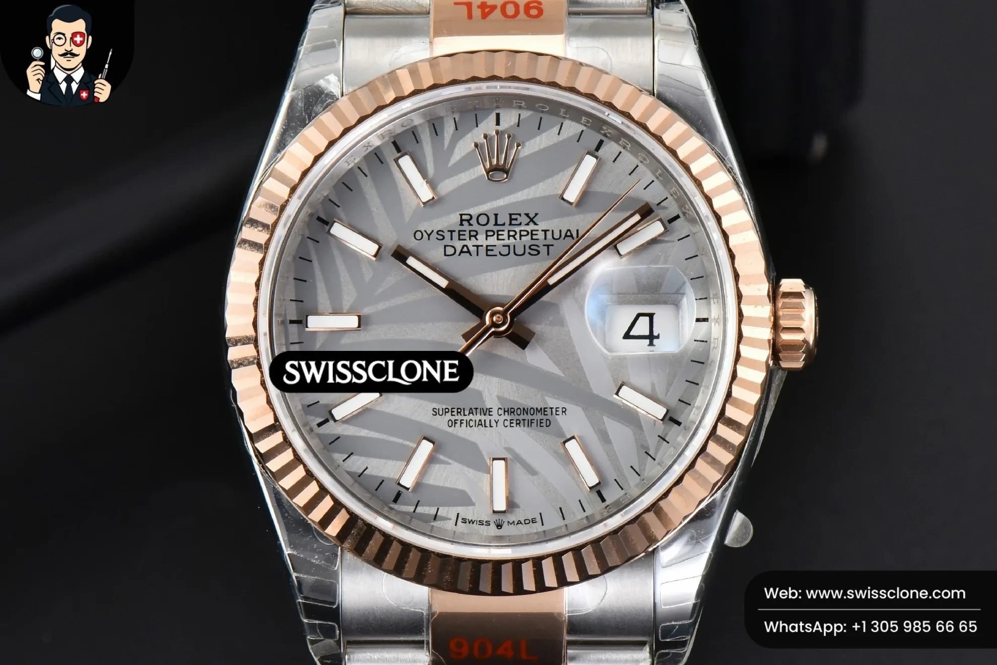 Rolex DateJust 36mm RG/SS Silver Plam Dial Oyster