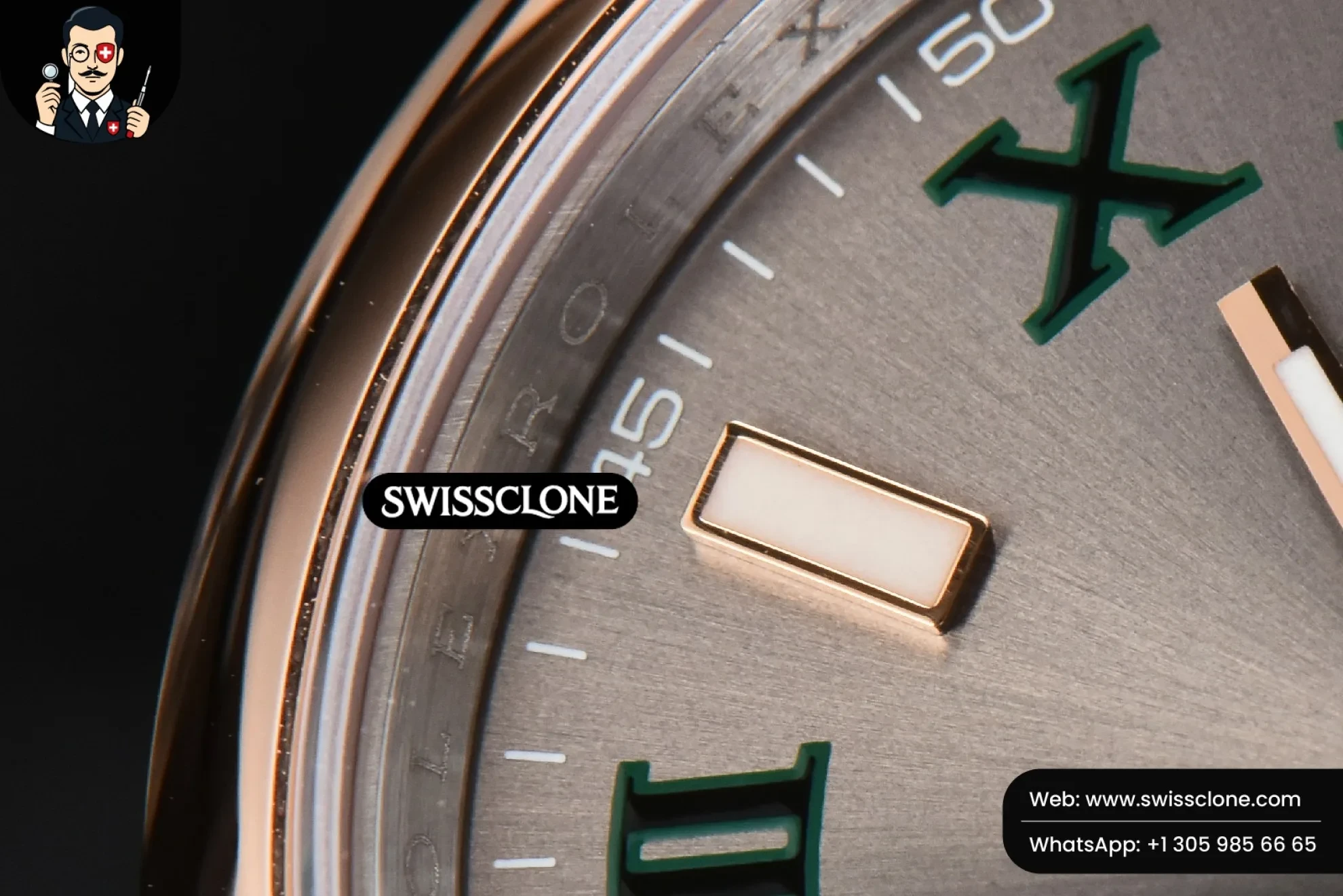 Rolex Datejust 36mm RG/SS Smooth Bezel Gray Wimbledon Dial Oyster 1:1 Super Clone - Lateral Case Thickness Profile