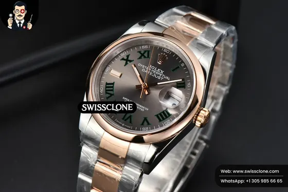 Rolex Datejust 36mm RG/SS Smooth Bezel Gray Wimbledon Dial Oyster 1:1 Super Clone - Clasp & Bracelet Finishing