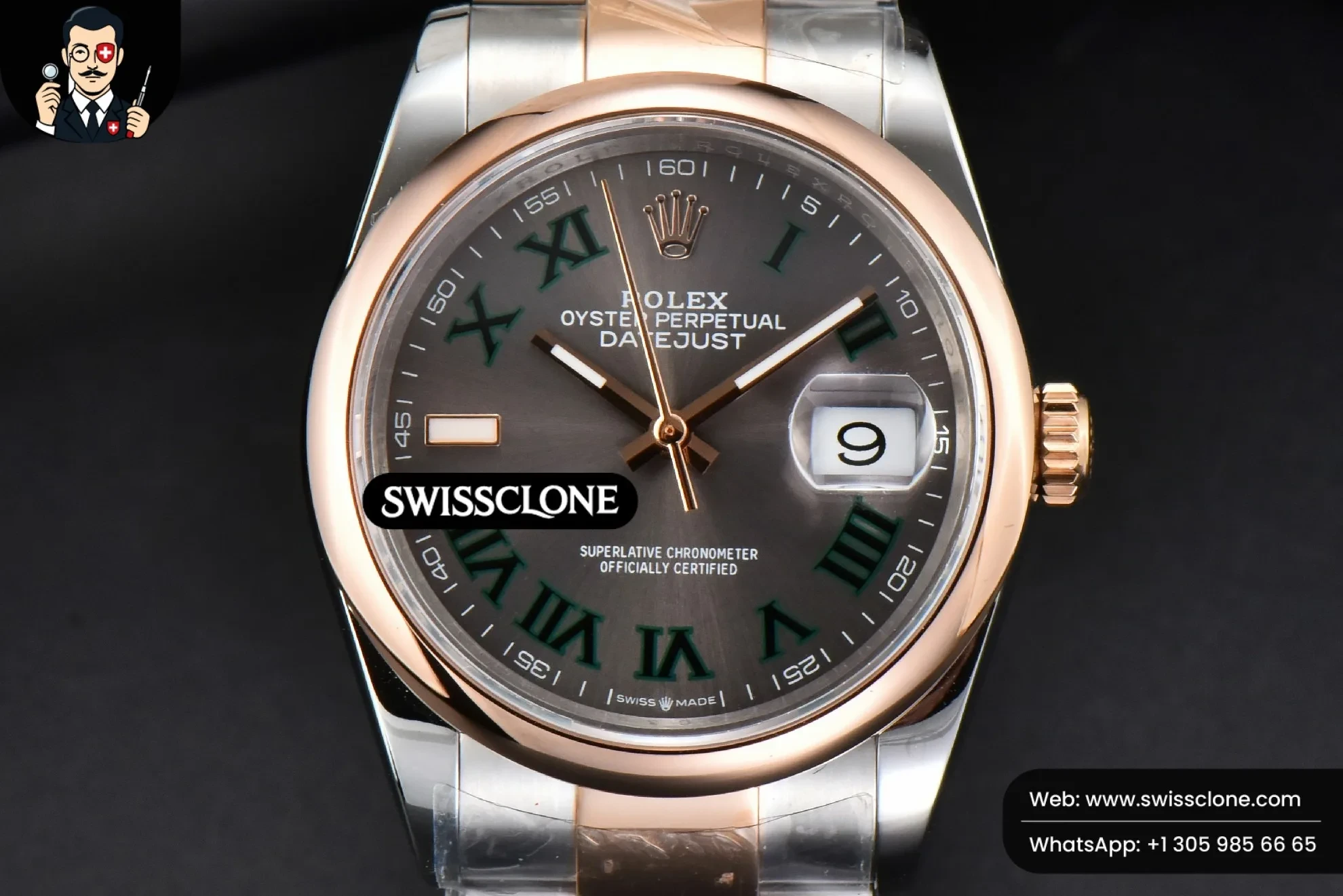 Rolex Datejust 36mm RG/SS Smooth Bezel Gray Wimbledon Dial Oyster