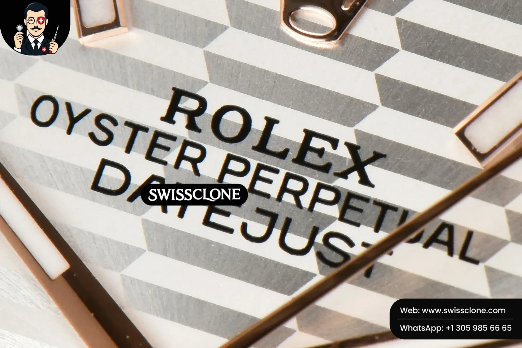 Rolex Datejust 36mm RG/SS Smooth Bezel Silver Motif Dial Oyster 1:1 Super Clone - Caseback & Cloned Calibre Movement