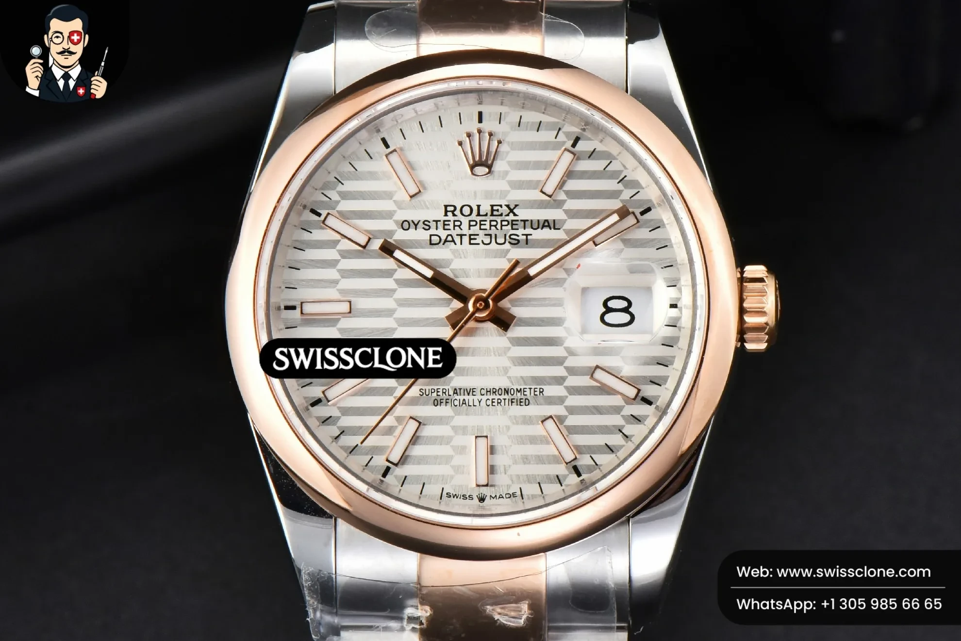 Rolex Datejust 36mm RG/SS Smooth Bezel Silver Motif Dial Oyster