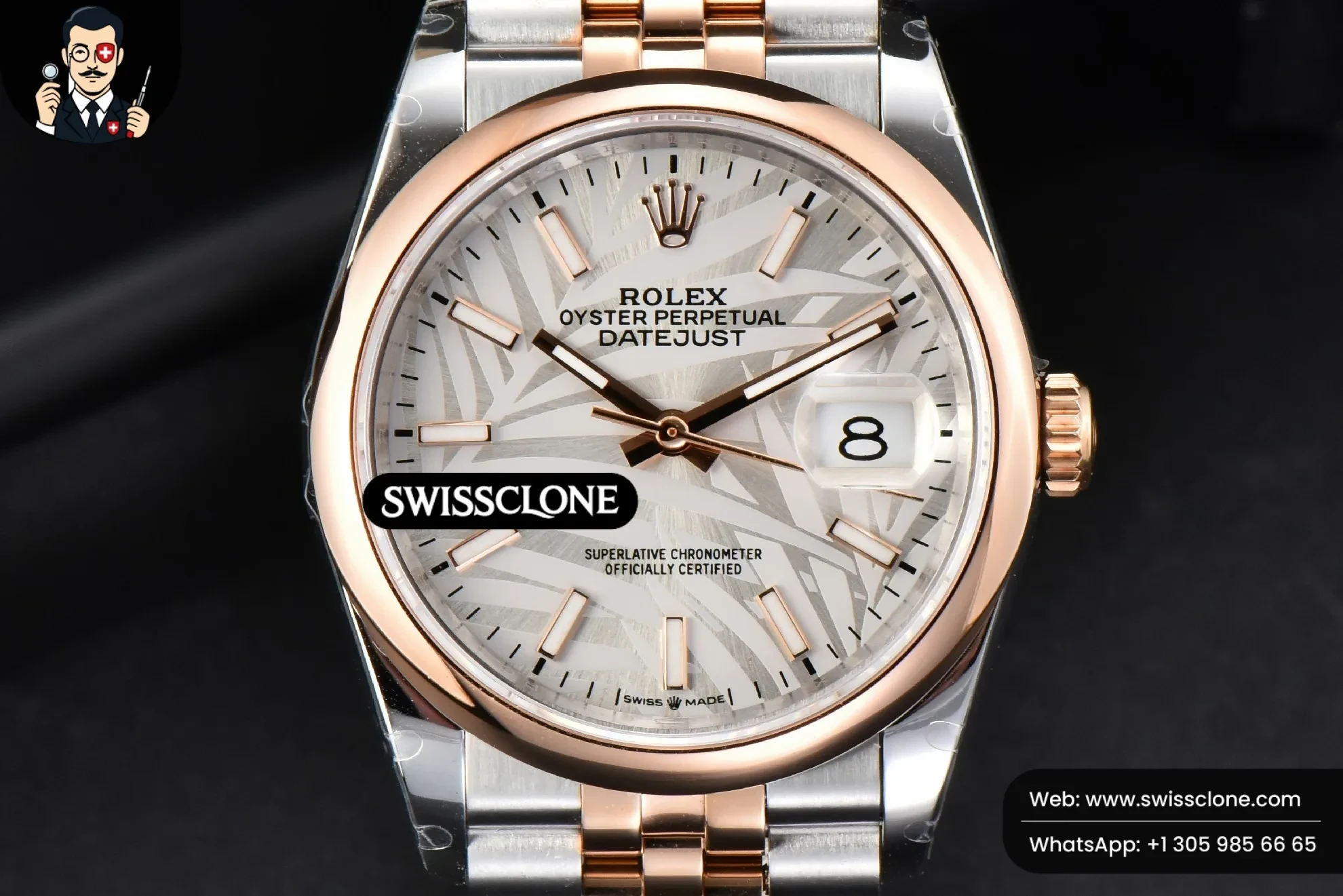 Rolex DateJust 36mm RG/SS Smooth Bezel Silver Plam Dial Jubilee