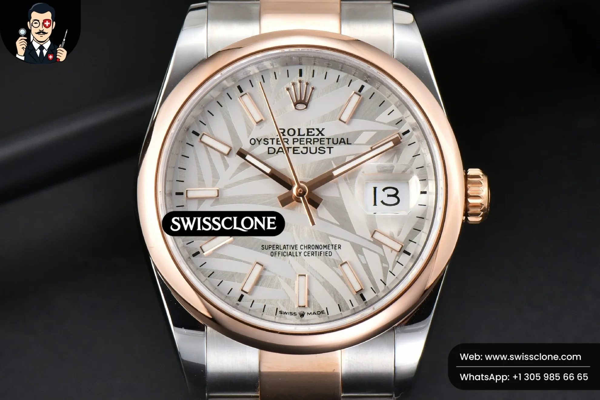 Rolex Datejust 36mm RG/SS Smooth Bezel Silver Plam Dial Oyster