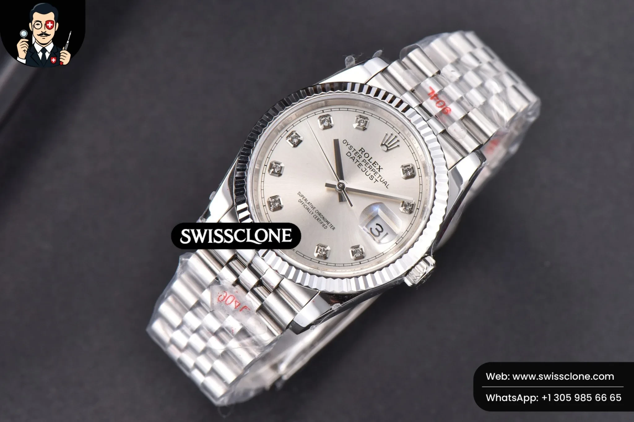 Rolex DateJust 36mm Silver Dial Diamond Marker Jubilee VR3235 1:1 Super Clone - Bezel & Case Profile