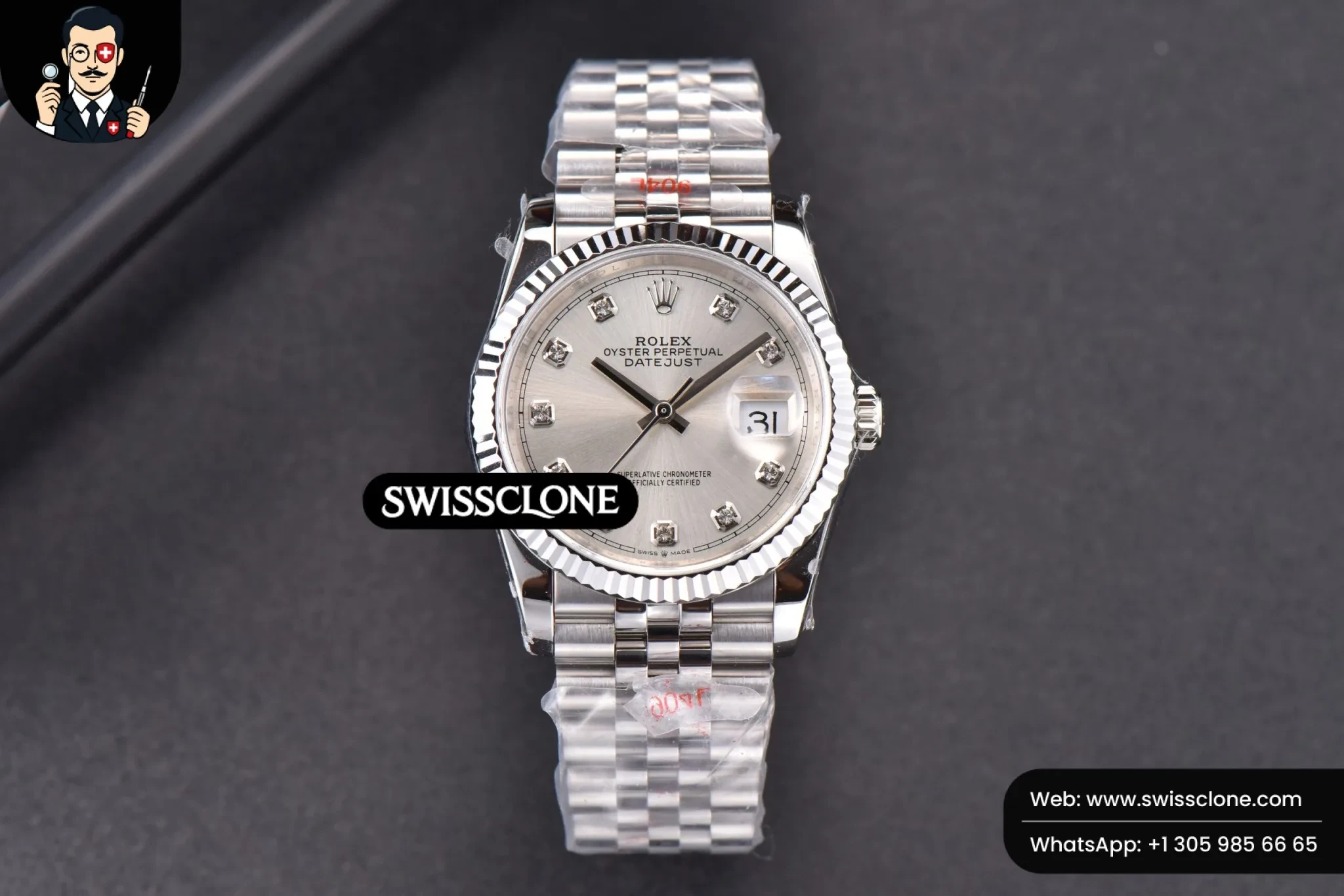 Rolex DateJust 36mm Silver Dial Diamond Marker Jubilee VR3235