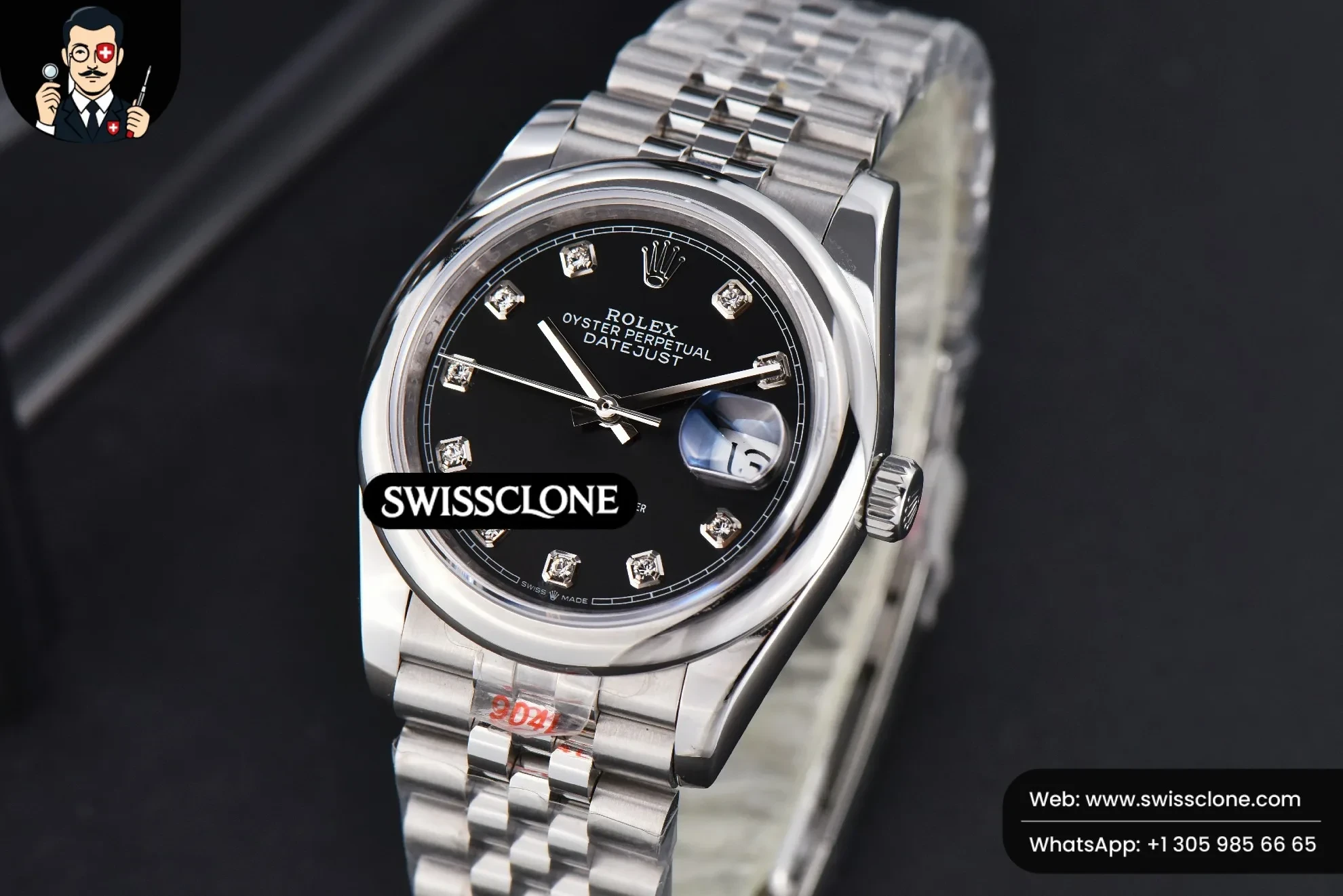 Rolex DateJust 36mm Smooth Bezel Black Dial Diamond Marker Jubilee VR3235 1:1 Super Clone - Bezel & Case Profile