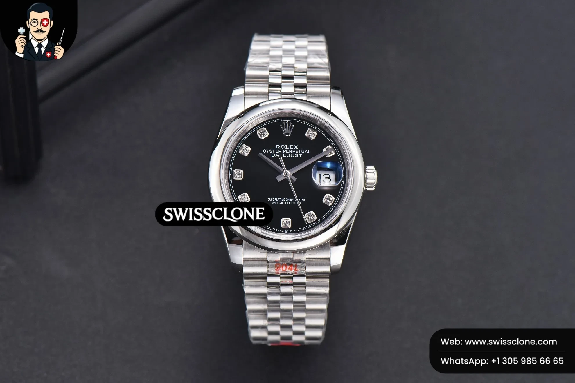 Rolex DateJust 36mm Smooth Bezel Black Dial Diamond Marker Jubilee VR3235