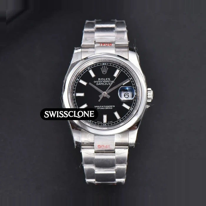 Rolex DateJust 36mm Smooth Bezel Black Dial Lume Marker Oyster VR3235