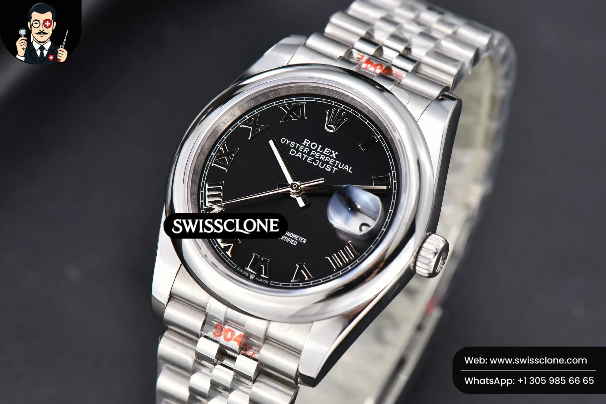 Rolex DateJust 36mm Smooth Bezel Black Dial Roma Marker Jubilee VR3235 1:1 Super Clone - Bezel & Case Profile