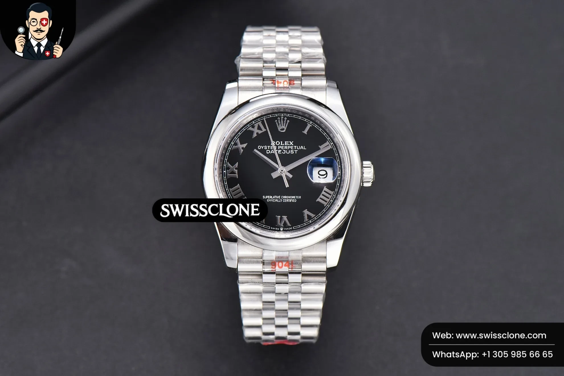 Rolex DateJust 36mm Smooth Bezel Black Dial Roma Marker Jubilee VR3235
