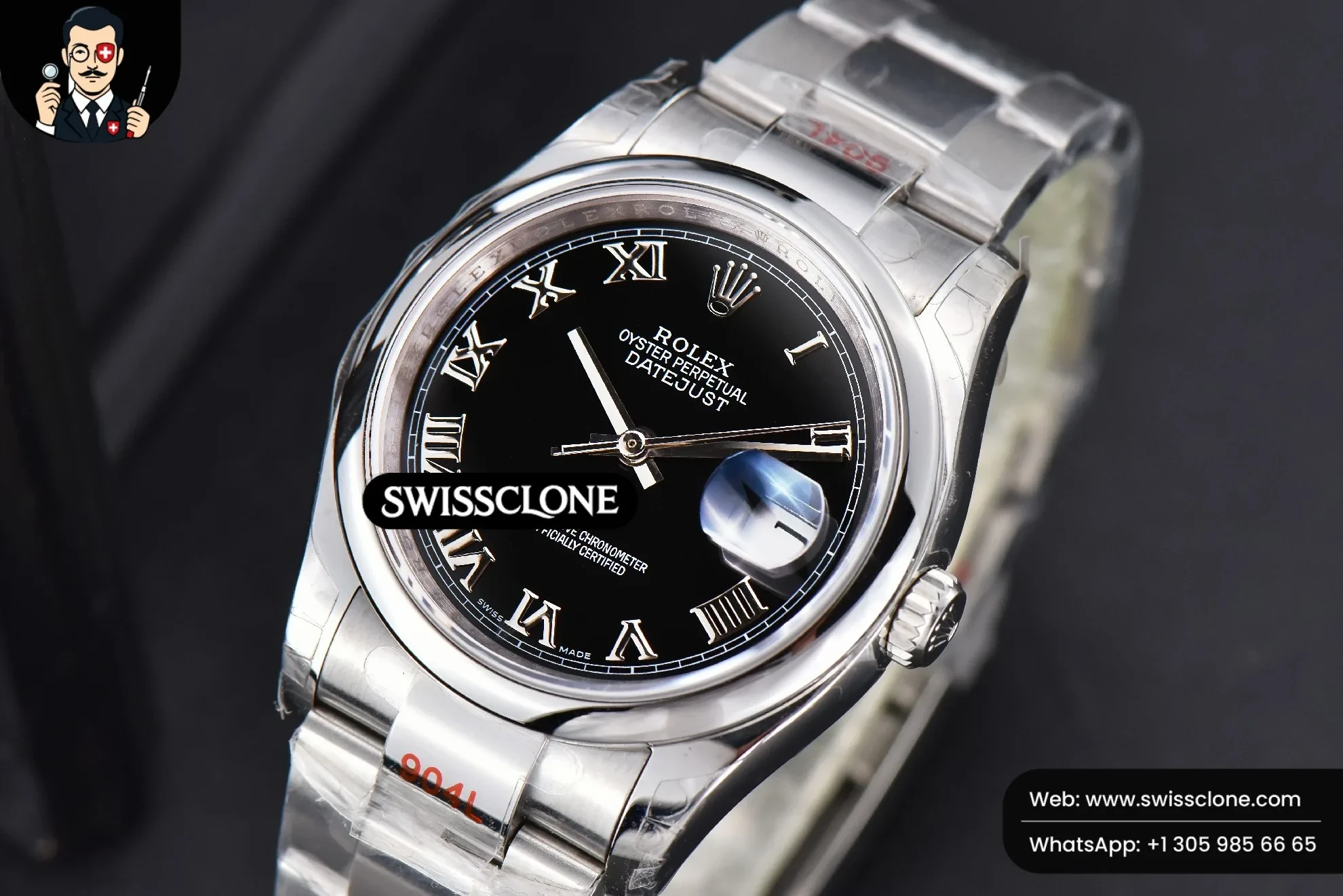 Rolex DateJust 36mm Smooth Bezel Black Dial Roma Marker Oyster VR3235 1:1 Super Clone - Bezel & Case Profile