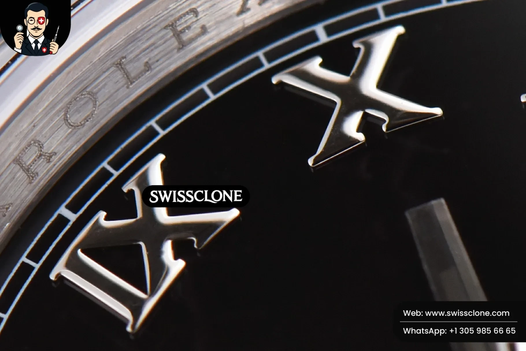Rolex DateJust 36mm Smooth Bezel Black Dial Roma Marker Oyster VR3235 1:1 Super Clone - Caseback & Cloned Calibre Movement