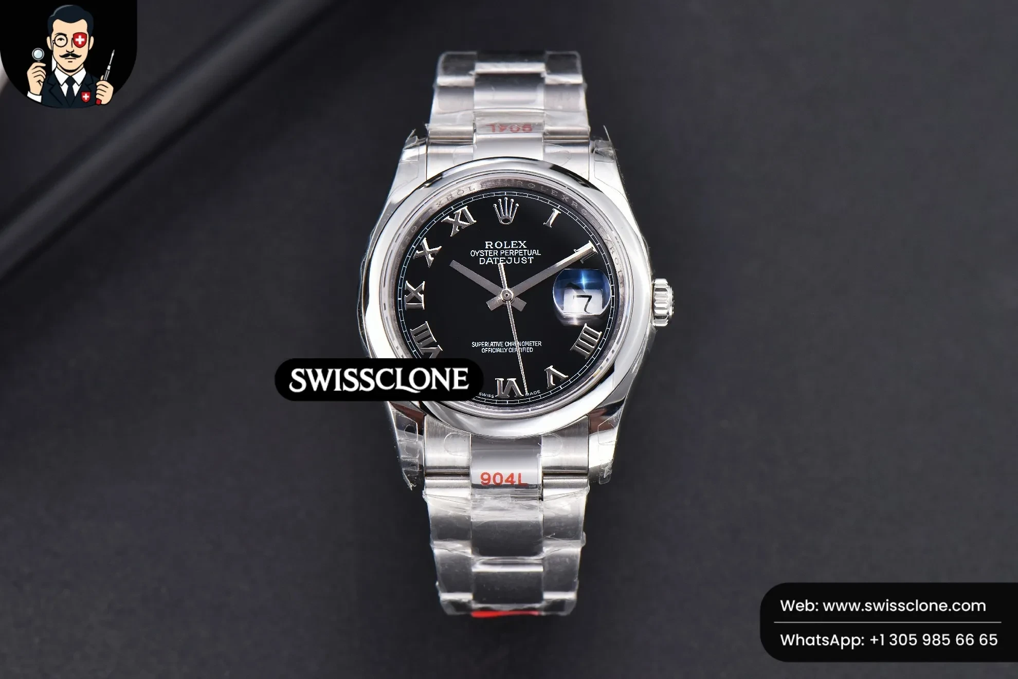 Rolex DateJust 36mm Smooth Bezel Black Dial Roma Marker Oyster VR3235