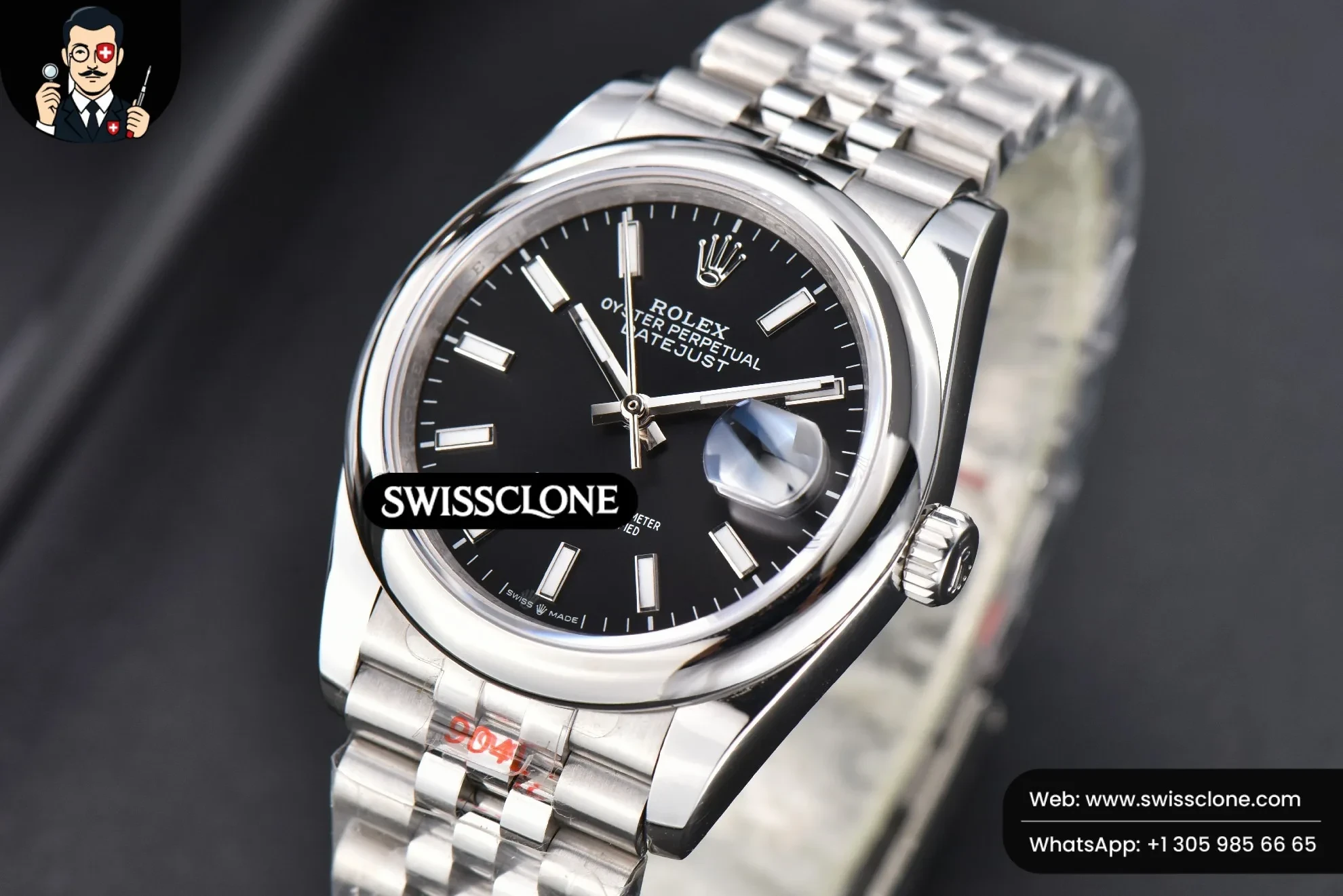 Rolex DateJust 36mm Smooth Bezel Black Dial Stick Marker Jubilee VR3235 1:1 Super Clone - Bezel & Case Profile