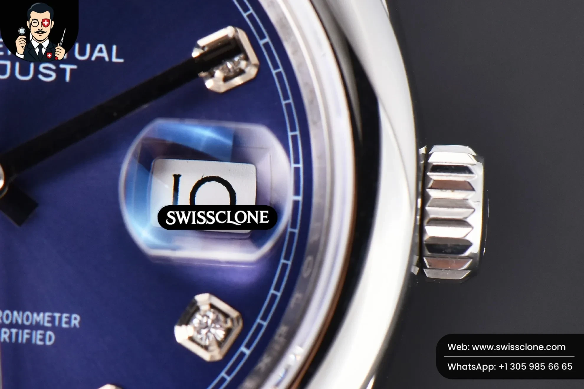 Rolex DateJust 36mm Smooth Bezel Blue Dial Diamond Roma Marker Jubilee VR3235 1:1 Super Clone - On-Wrist Presence View