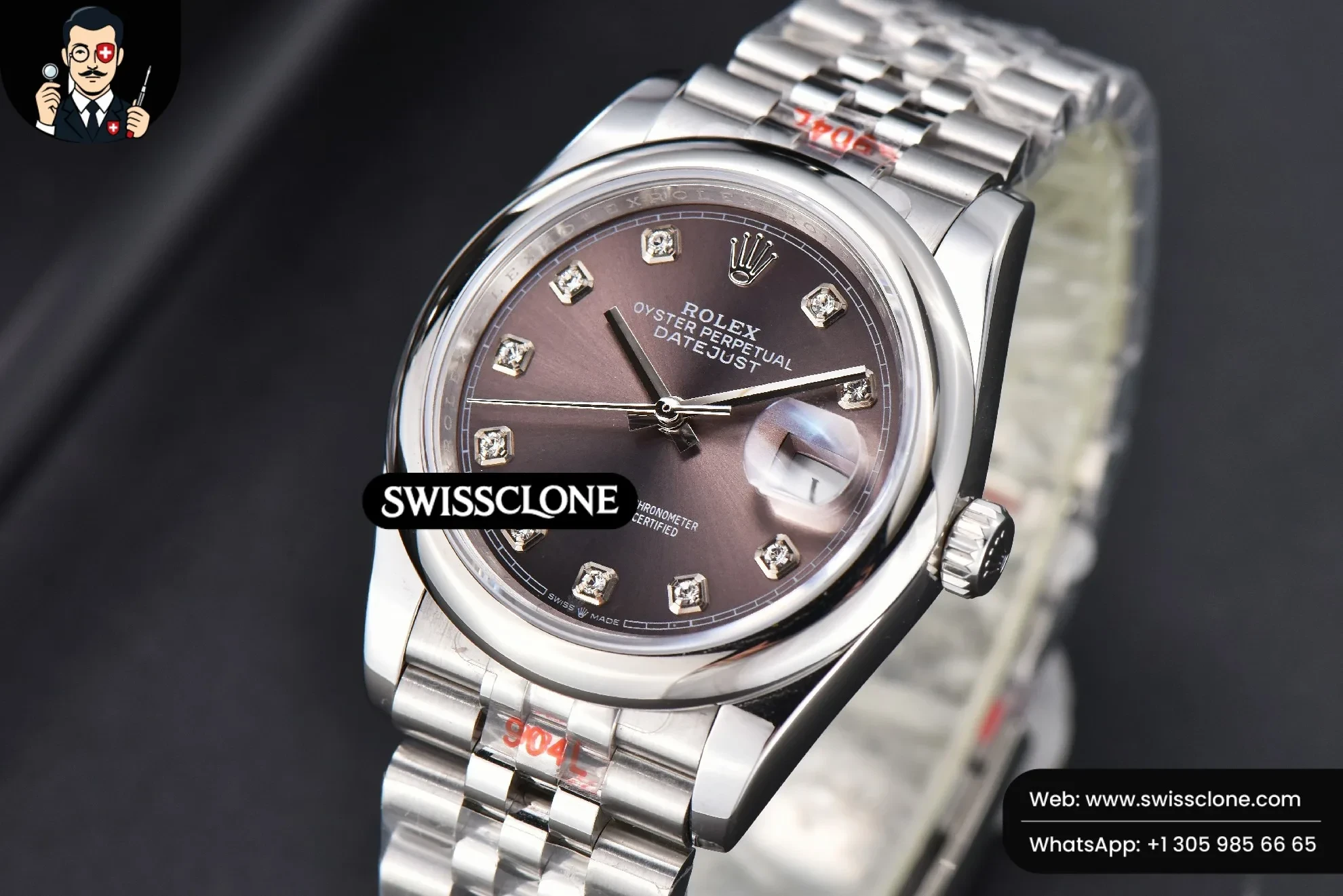 Rolex DateJust 36mm Smooth Bezel Gray Dial Diamond Marker Jubilee VR3235 1:1 Super Clone - Bezel & Case Profile