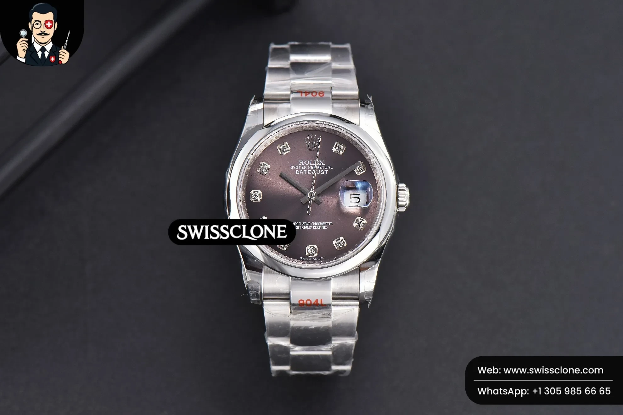 Rolex DateJust 36mm Smooth Bezel Gray Dial Diamond Marker Oyster VR3235