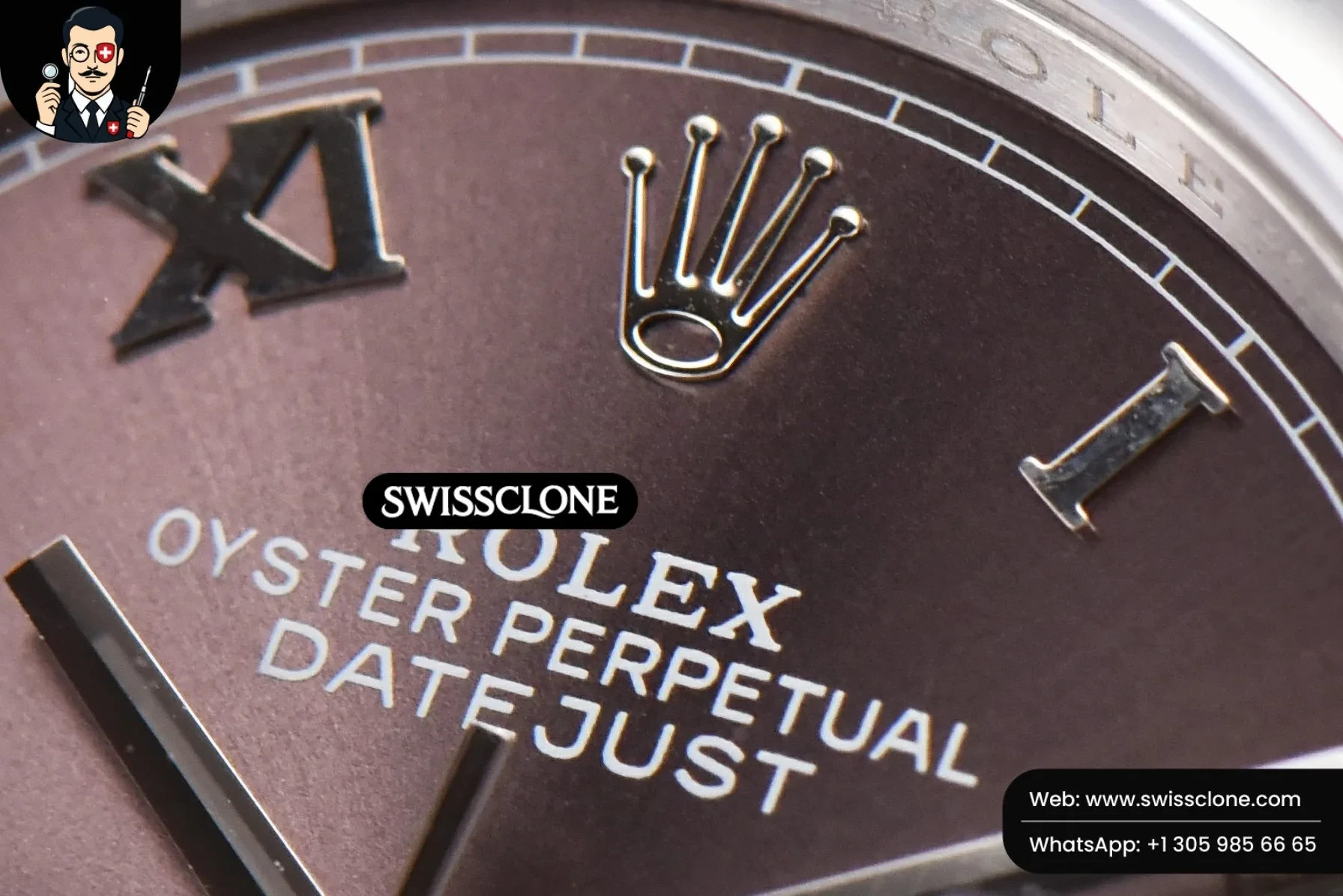 Rolex DateJust 36mm Smooth Bezel Gray Dial Diamond Roma Marker Jubilee VR3235 1:1 Super Clone - Bezel & Case Profile
