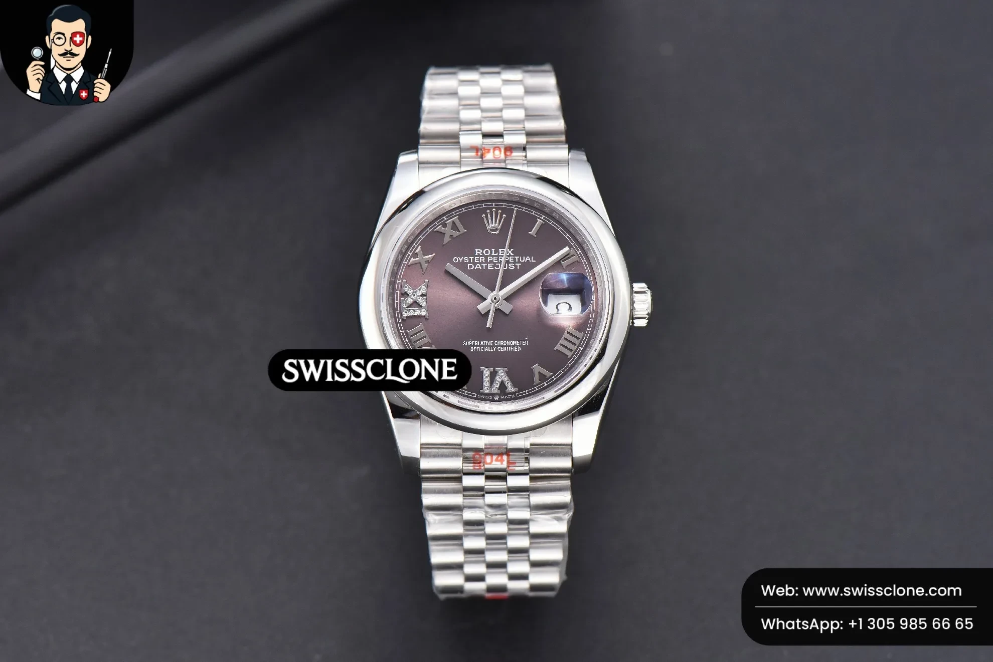 Rolex DateJust 36mm Smooth Bezel Gray Dial Diamond Roma Marker Jubilee VR3235