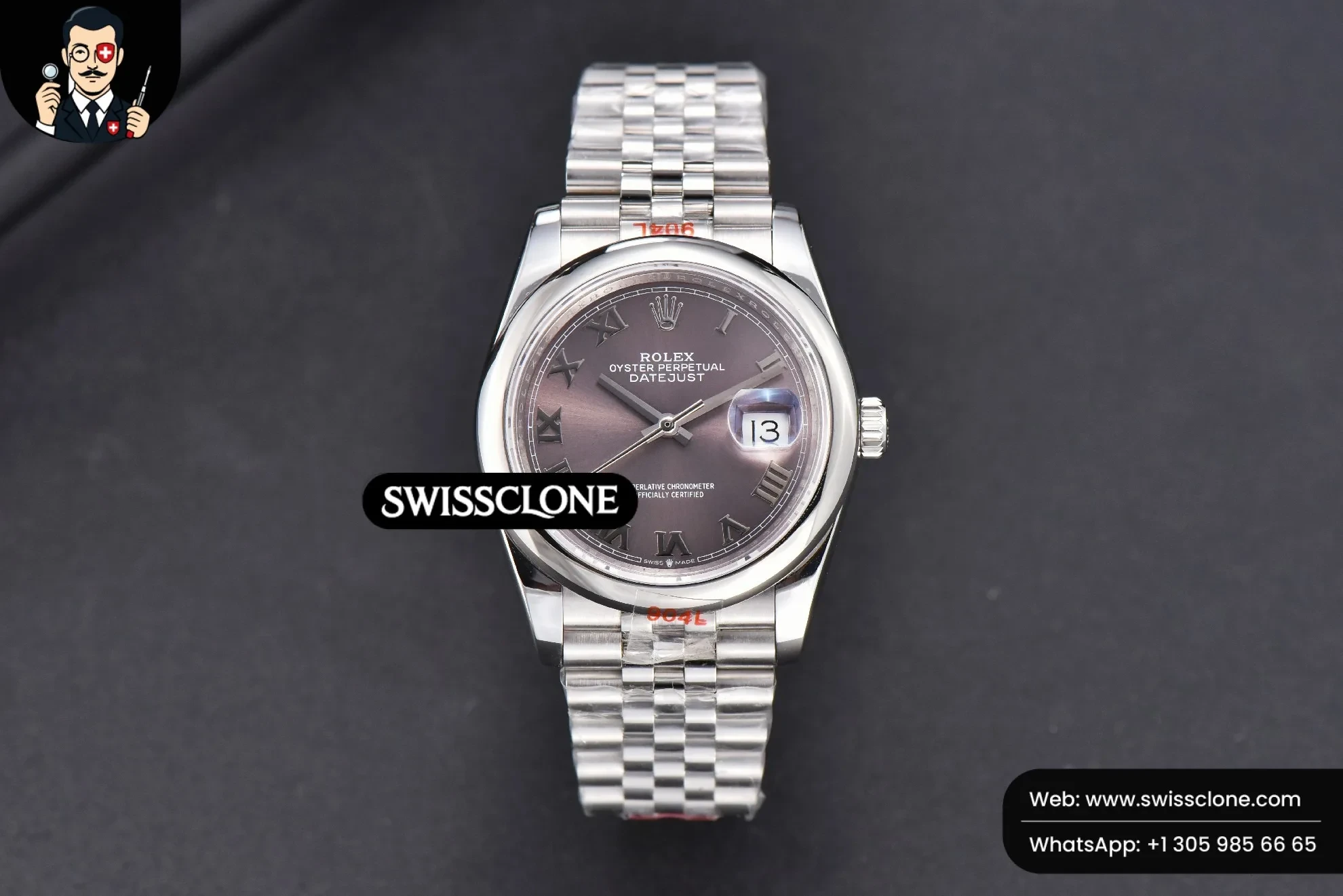 Rolex DateJust 36mm Smooth Bezel Gray Dial Roma Marker Jubilee VR3235