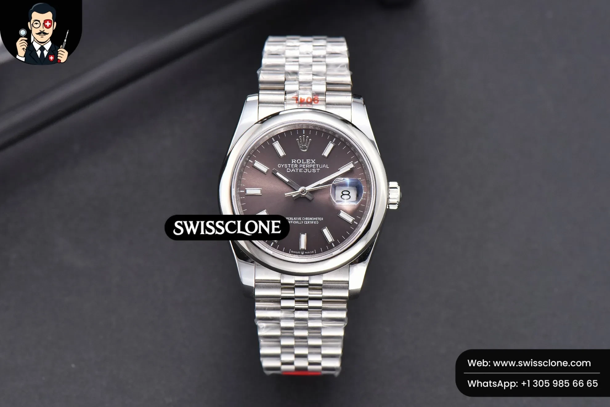 Rolex DateJust 36mm Smooth Bezel Gray Dial Stick Marker Jubilee VR3235