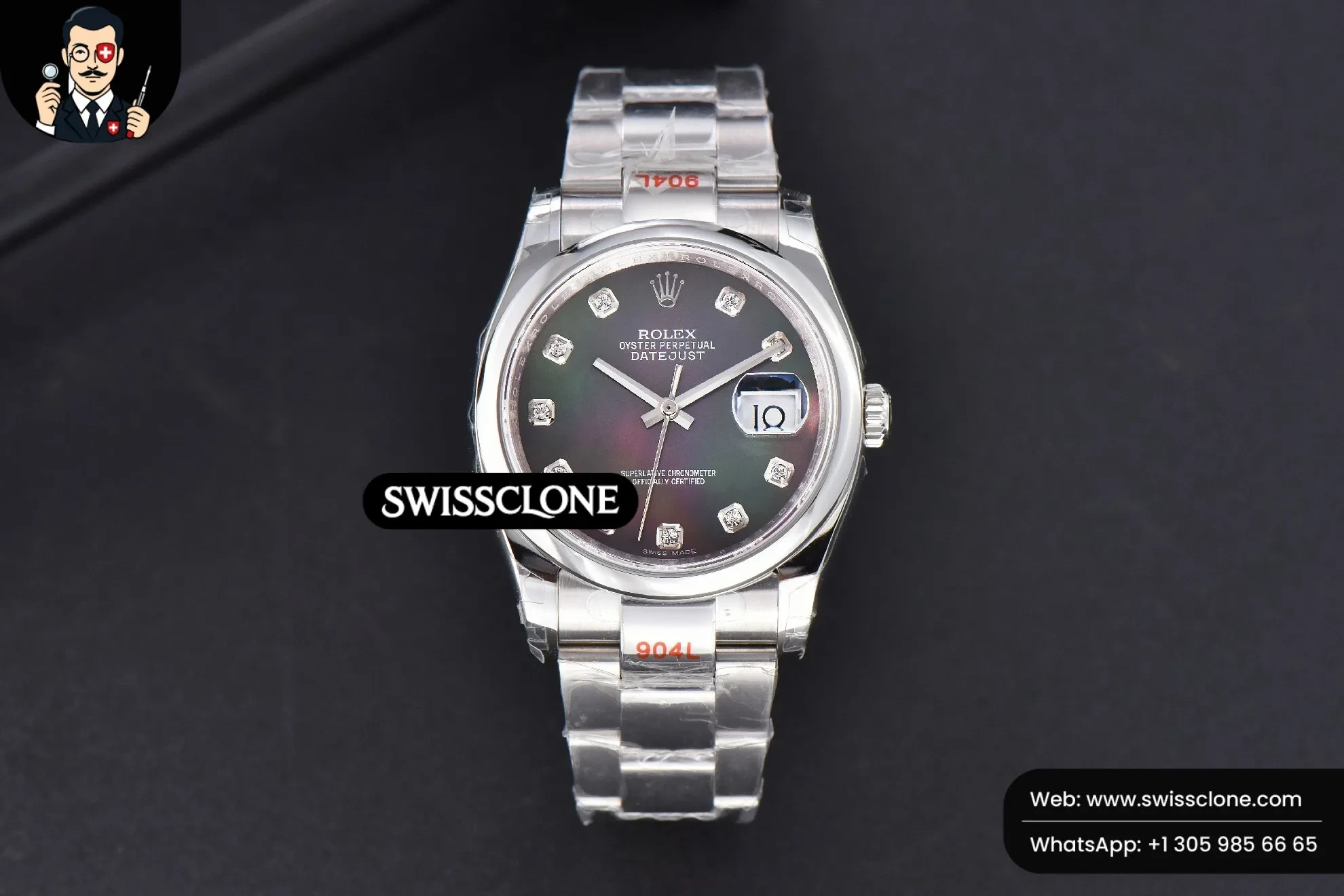 Rolex DateJust 36mm Smooth Bezel Gray MOP Dial Diamond Marker Oyster VR3235