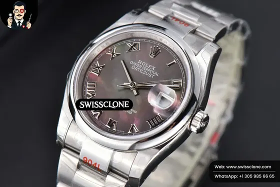 Rolex DateJust 36mm Smooth Bezel Gray MOP Dial Roma Marker Oyster VR3235 1:1 Super Clone - Bezel & Case Profile