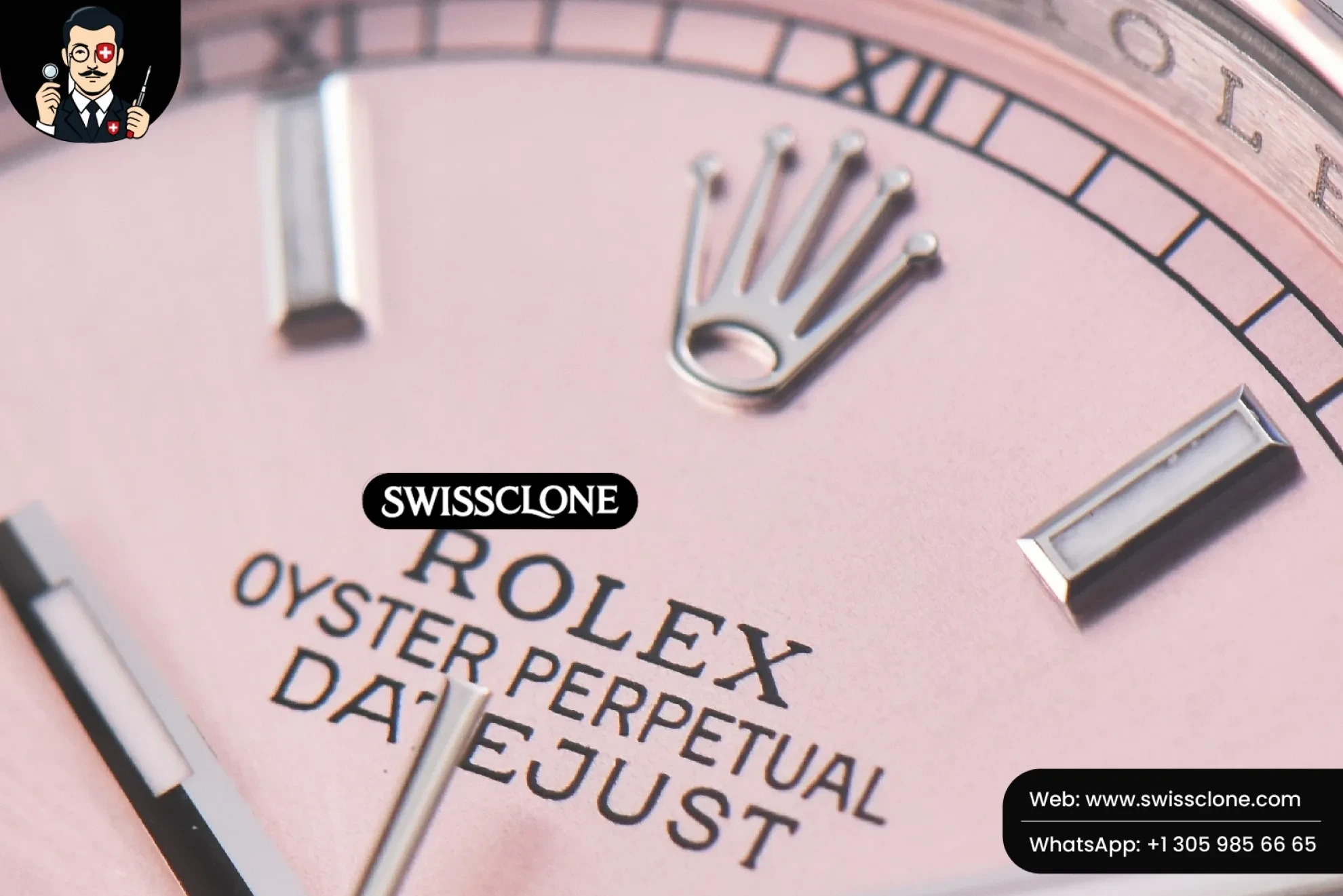 Rolex DateJust 36mm Smooth Bezel Pink Dial Lume Marker Oyster VR3235 1:1 Super Clone - Clasp & Bracelet Finishing