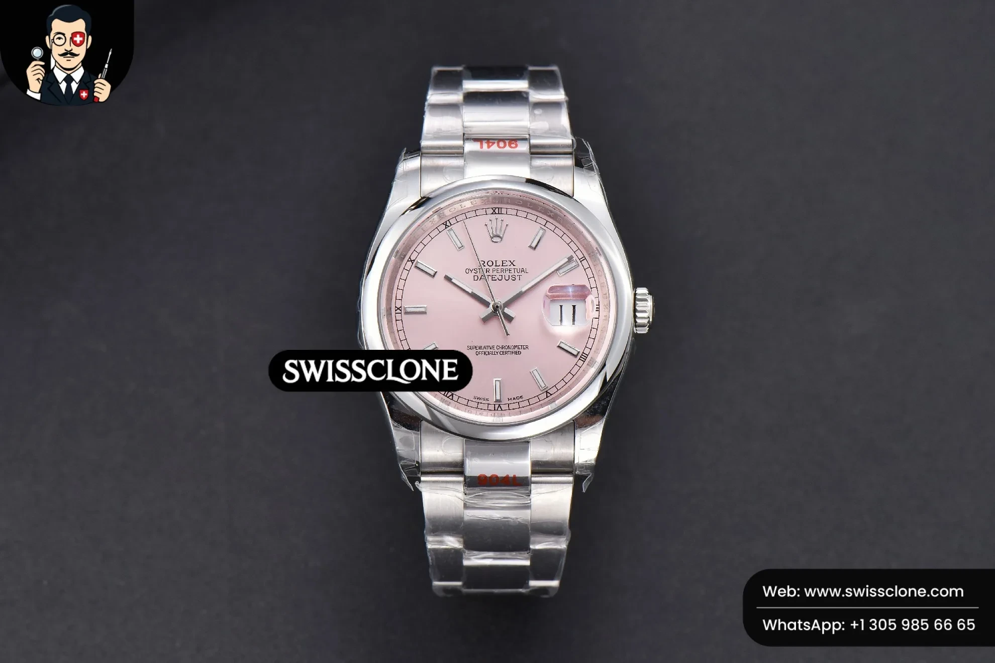 Rolex DateJust 36mm Smooth Bezel Pink Dial Lume Marker Oyster VR3235