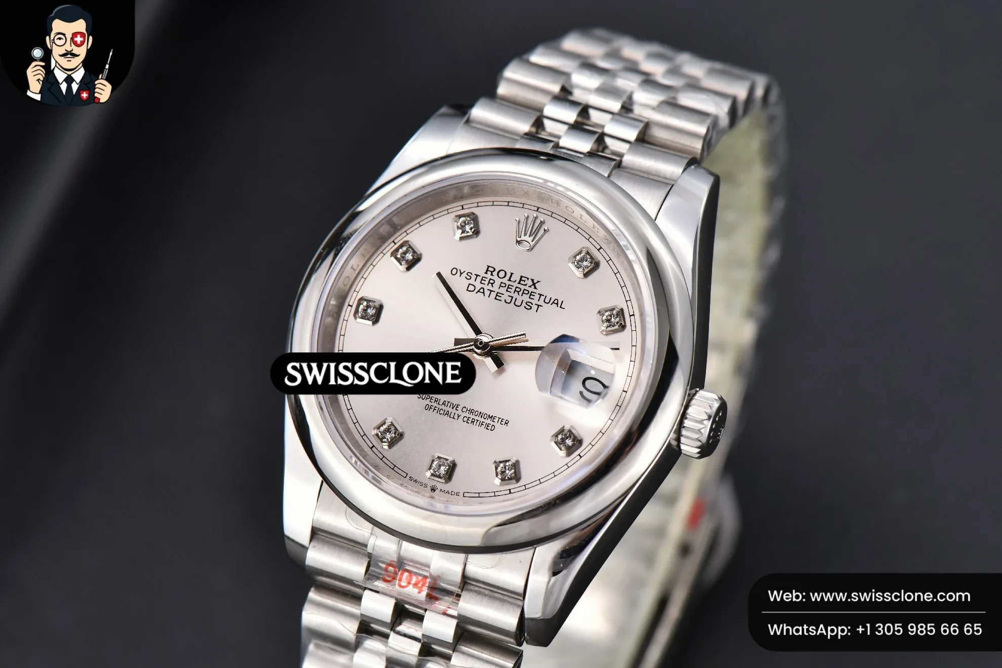 Rolex DateJust 36mm Smooth Bezel Silver Dial Diamond Marker Jubilee VR3235 1:1 Super Clone - Bezel & Case Profile