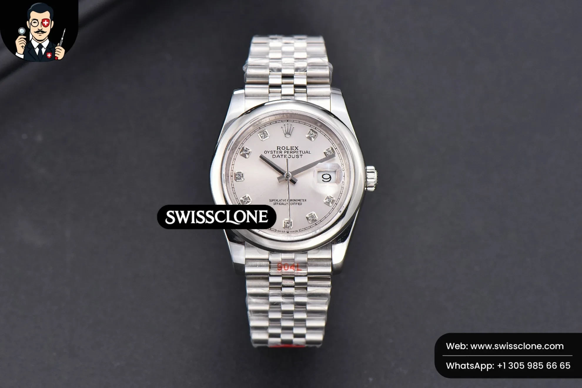 Rolex DateJust 36mm Smooth Bezel Silver Dial Diamond Marker Jubilee VR3235