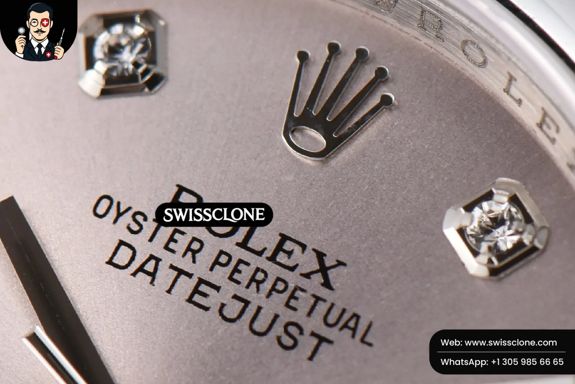 Rolex DateJust 36mm Smooth Bezel Silver Dial Diamond Marker Oyster VR3235 1:1 Super Clone - Bezel & Case Profile