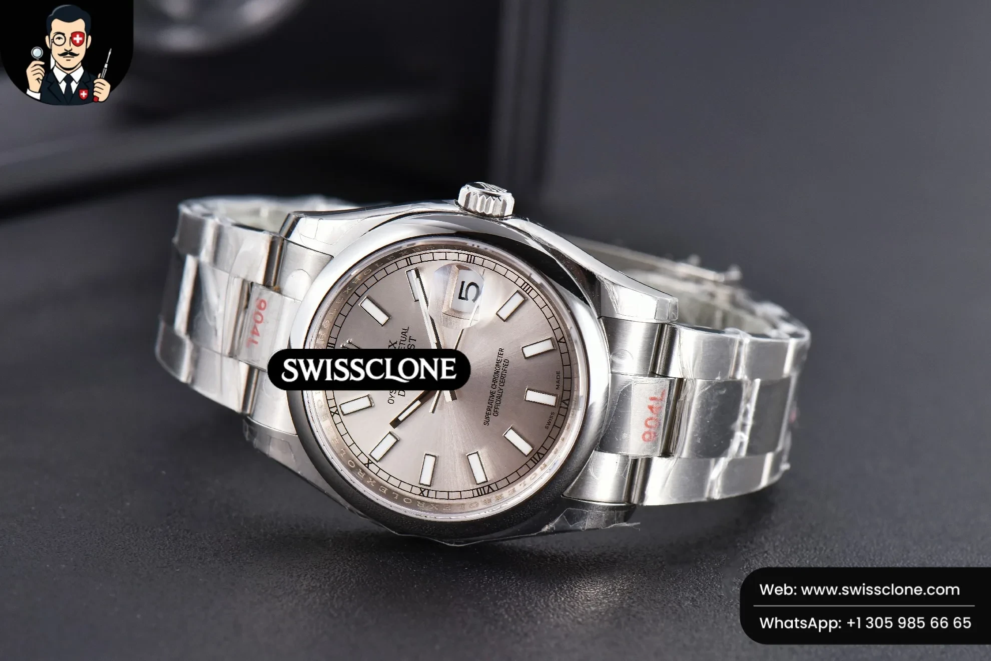 Rolex DateJust 36mm Smooth Bezel Silver Dial Lume Marker Oyster VR3235 (SW-28370) 1:1 Super Clone - Bezel & Lateral Case Profile