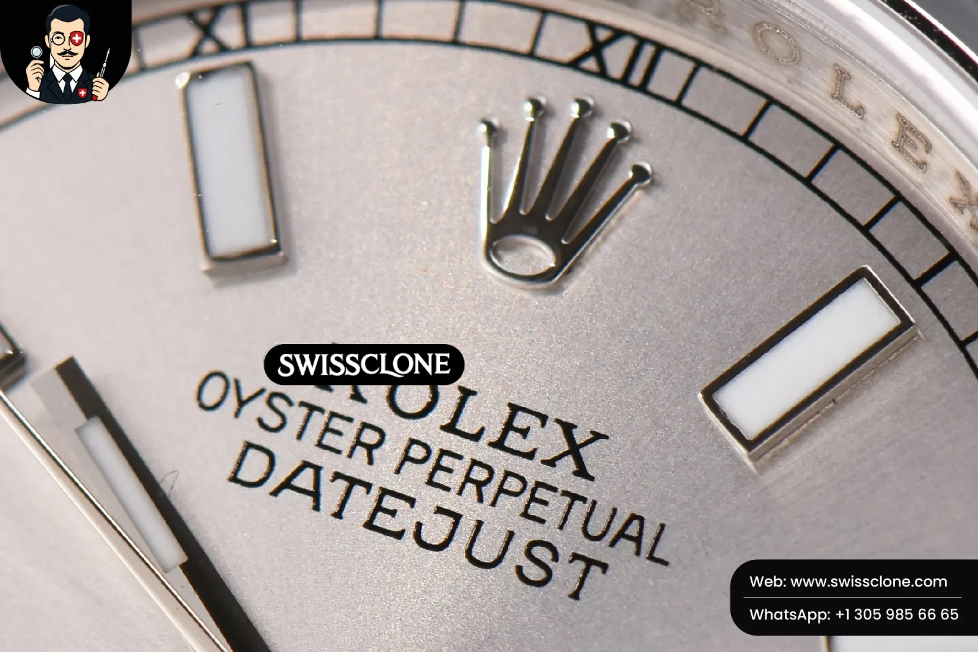 Rolex DateJust 36mm Smooth Bezel Silver Dial Lume Marker Oyster VR3235 (SW-28370) 1:1 Super Clone - Caseback & Cloned Calibre Movement