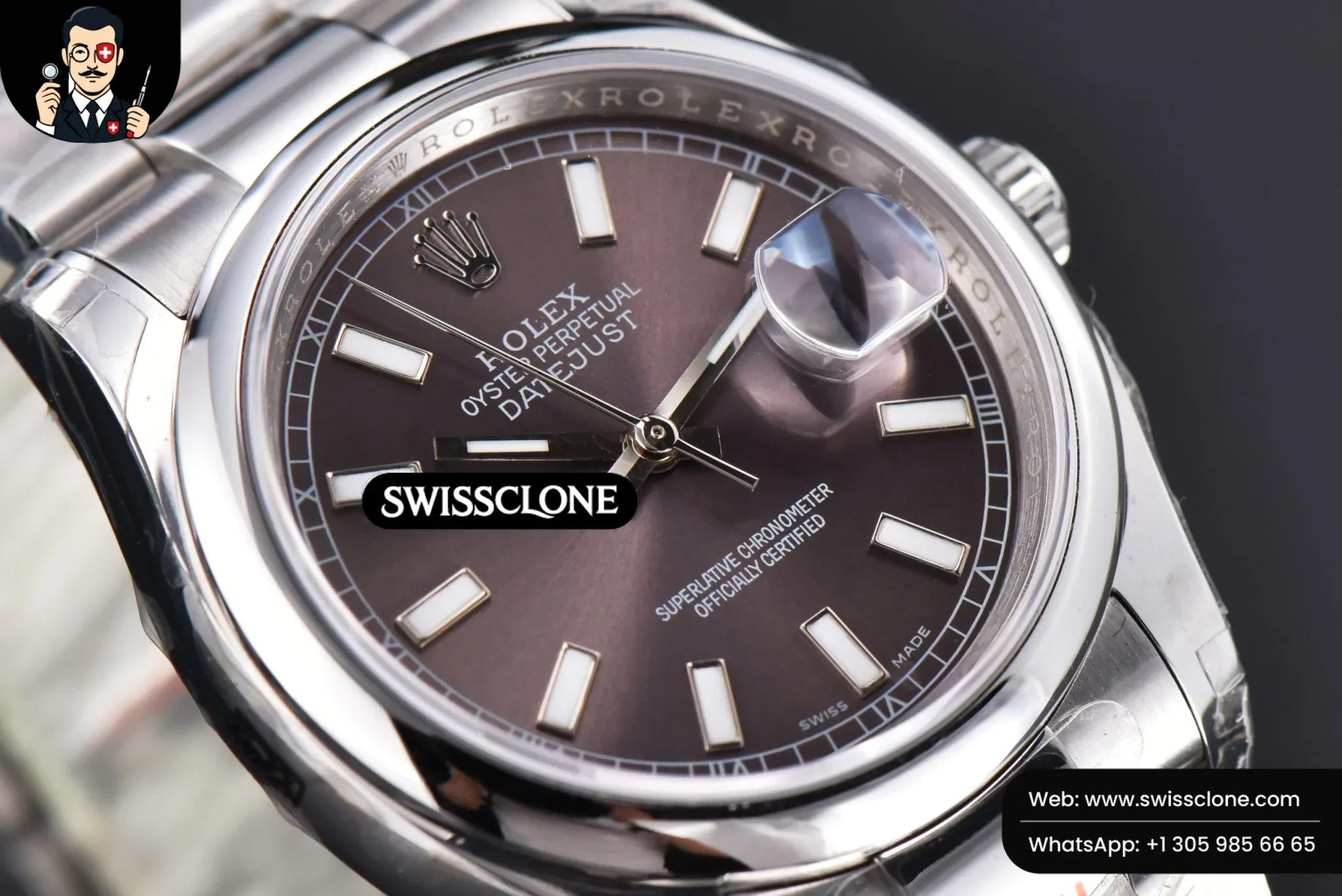 Rolex DateJust 36mm Smooth Bezel Silver Dial Lume Marker Oyster VR3235 1:1 Super Clone - On-Wrist Presence View