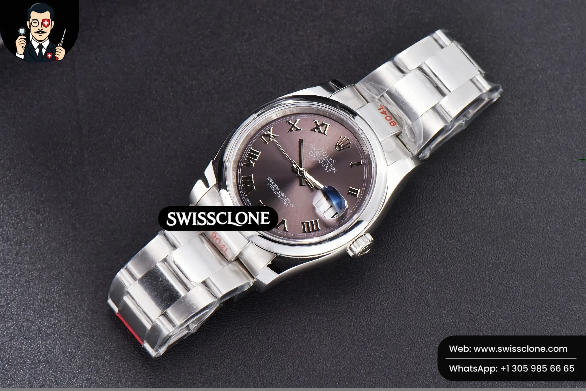 Rolex DateJust 36mm Smooth Bezel Silver Dial Roma Marker Oyster VR3235 1:1 Super Clone - Bezel & Case Profile