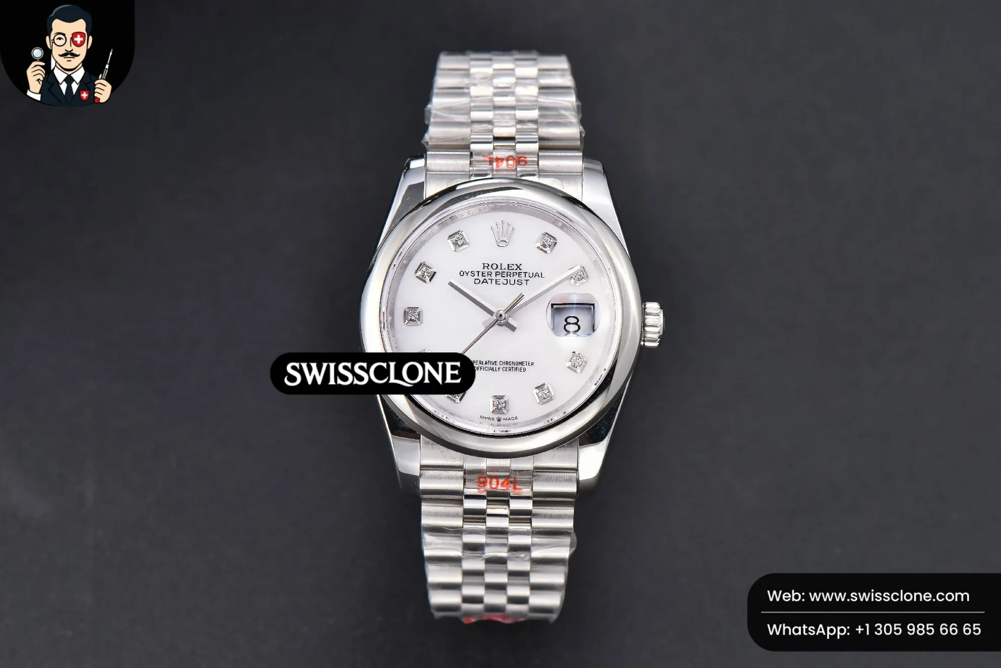 Rolex DateJust 36mm Smooth Bezel White Dial Diamond Marker Jubilee VR3235