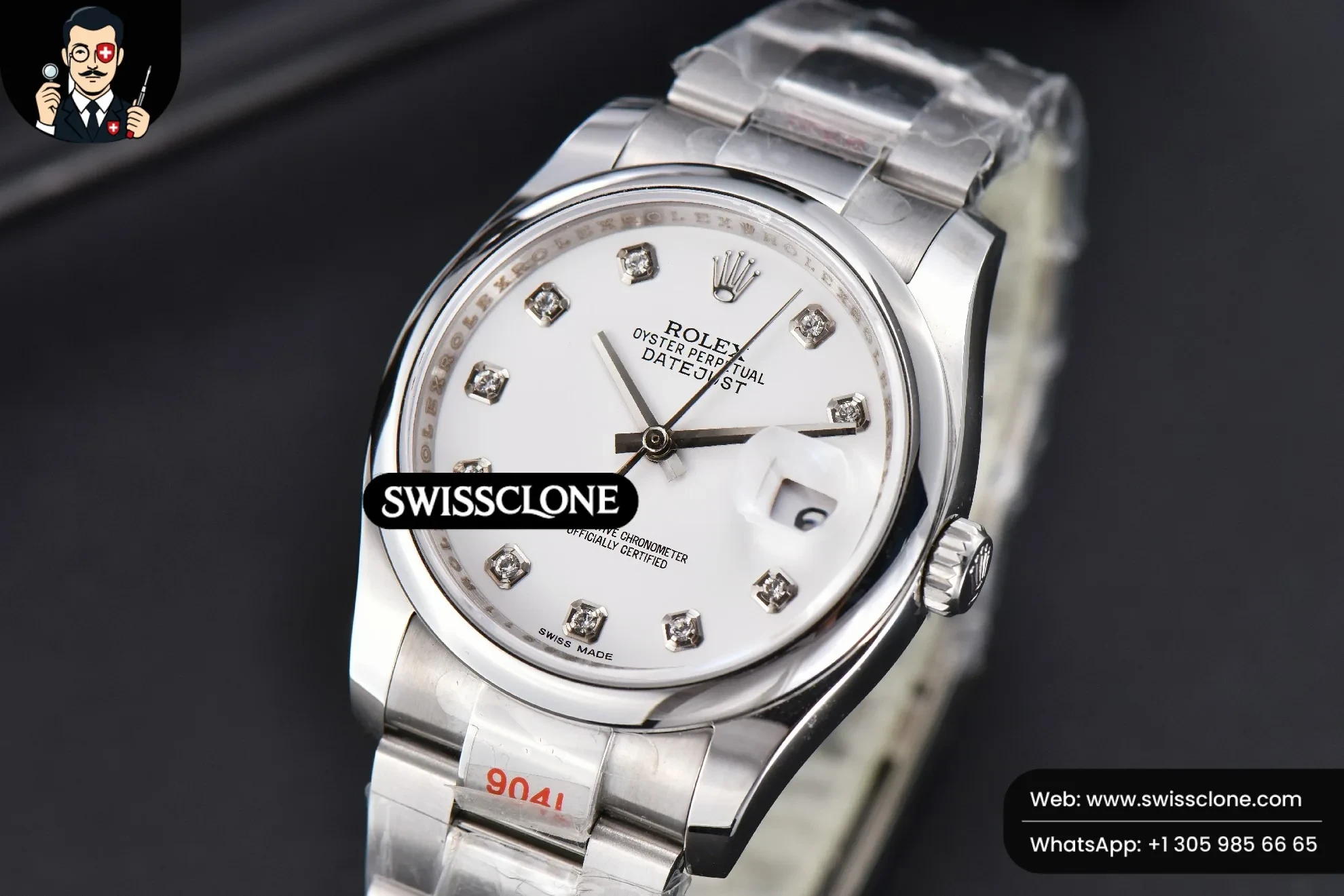 Rolex DateJust 36mm Smooth Bezel White Dial Diamond Marker Oyster VR3235 1:1 Super Clone - Bezel & Case Profile